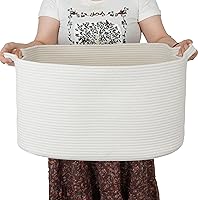 XUANGUO Large Woven Cotton Rope Basket 22x17x12" - Blanket Storage, Toy Bin, Laundry Hamper for Living Room, Nursery, Kids & Pets - White