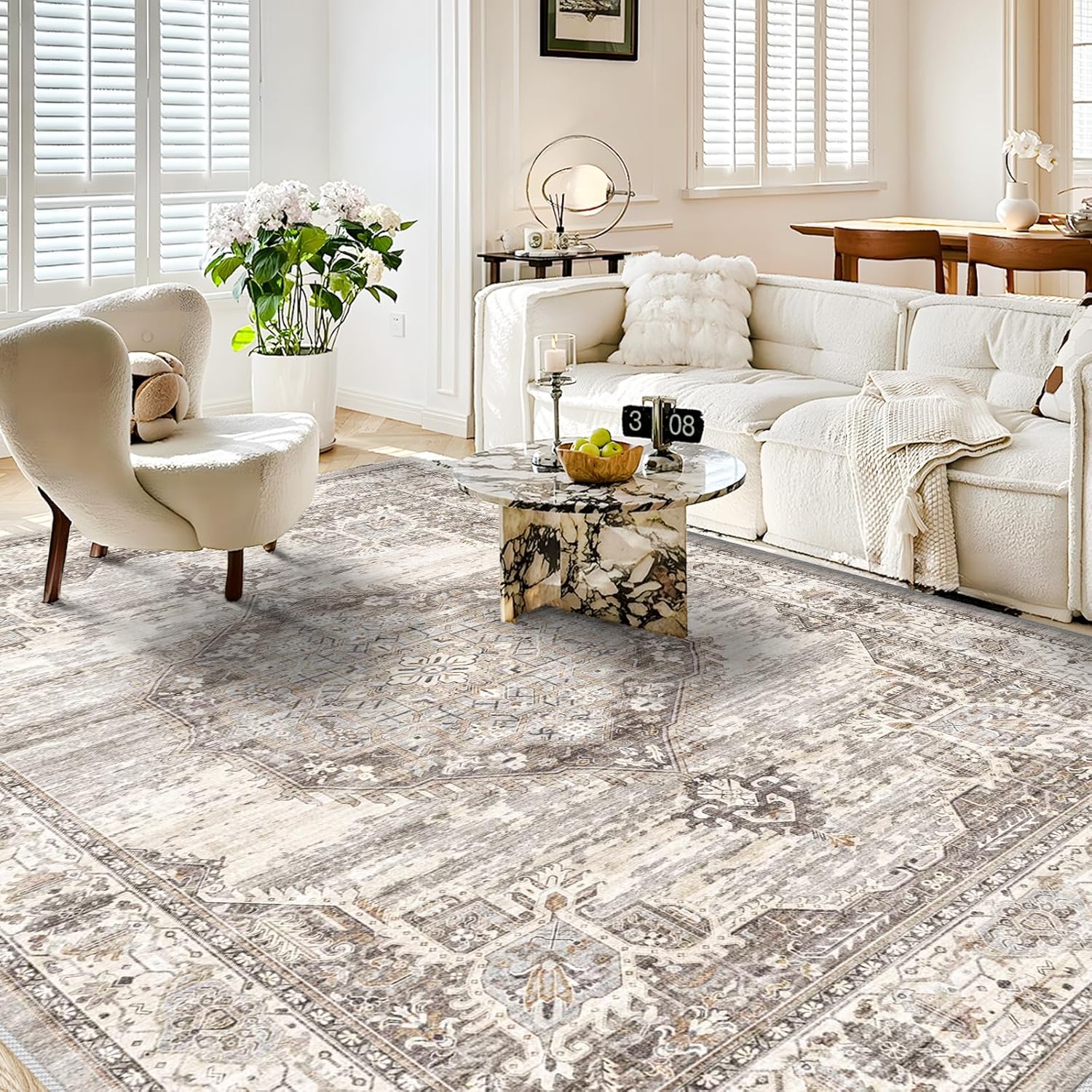 (Similar image) Washable Living Room Area Rug?8x10 Bedroom Rugs - Farmhouse Distressed Printed Floral Carpet - Foldable Non-Shedding Floor Carpet for Dining Room 8'x10' Beige