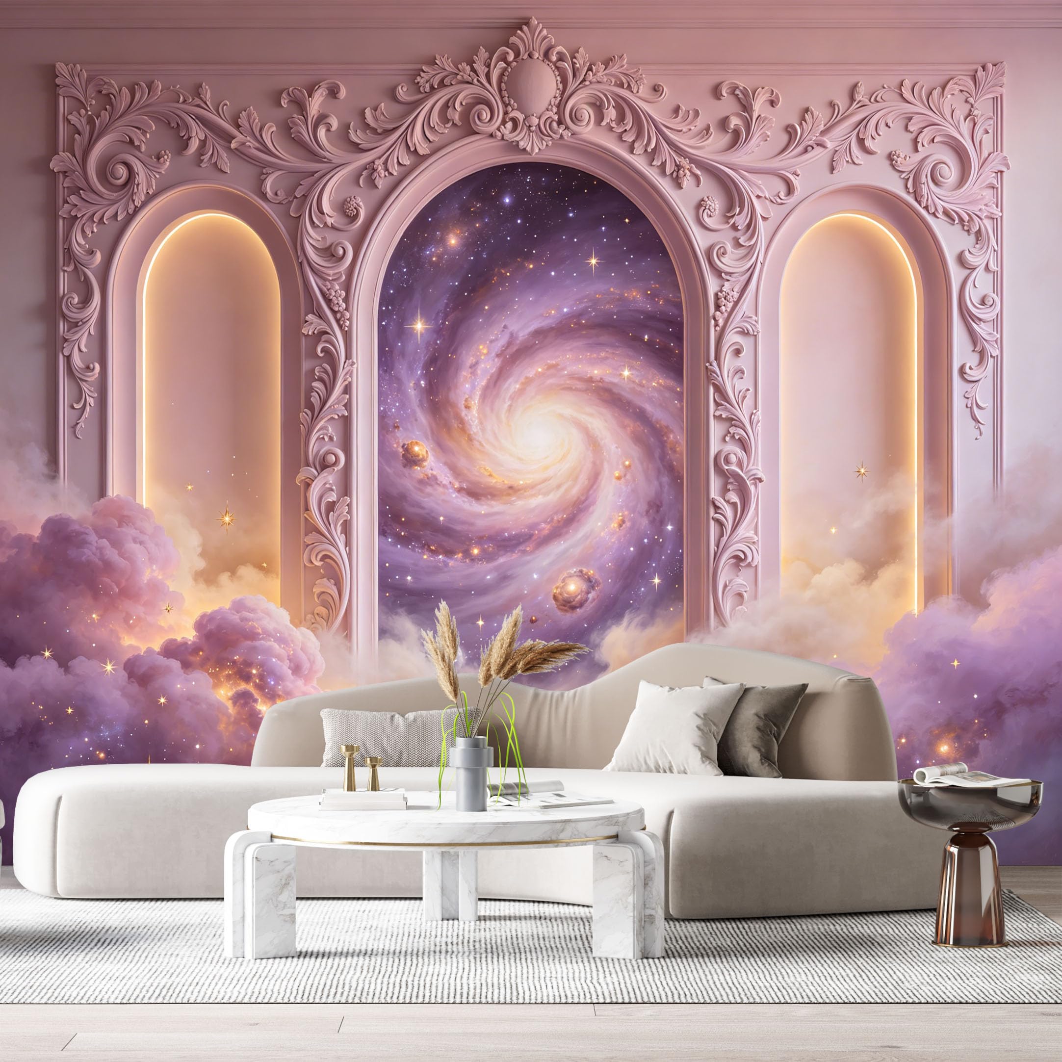 Custom Size Wall Murals Galaxy Archway Neoclassical 3D Trompe L'Oeil SelfAdhesiveWall Fabric Removable Wallpaper Wall Decor for Living Room Bedroom Bathroom