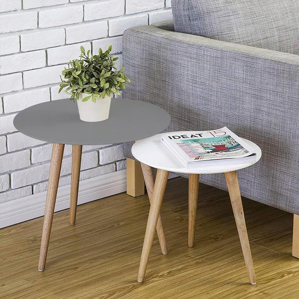 OXMIC Coffee Table - Teardrop-Shaped Modern Wooden Surface Top Sofa Table for Living Room Modern Design Home Furniture with Storage Open Shelf (White - Grey)