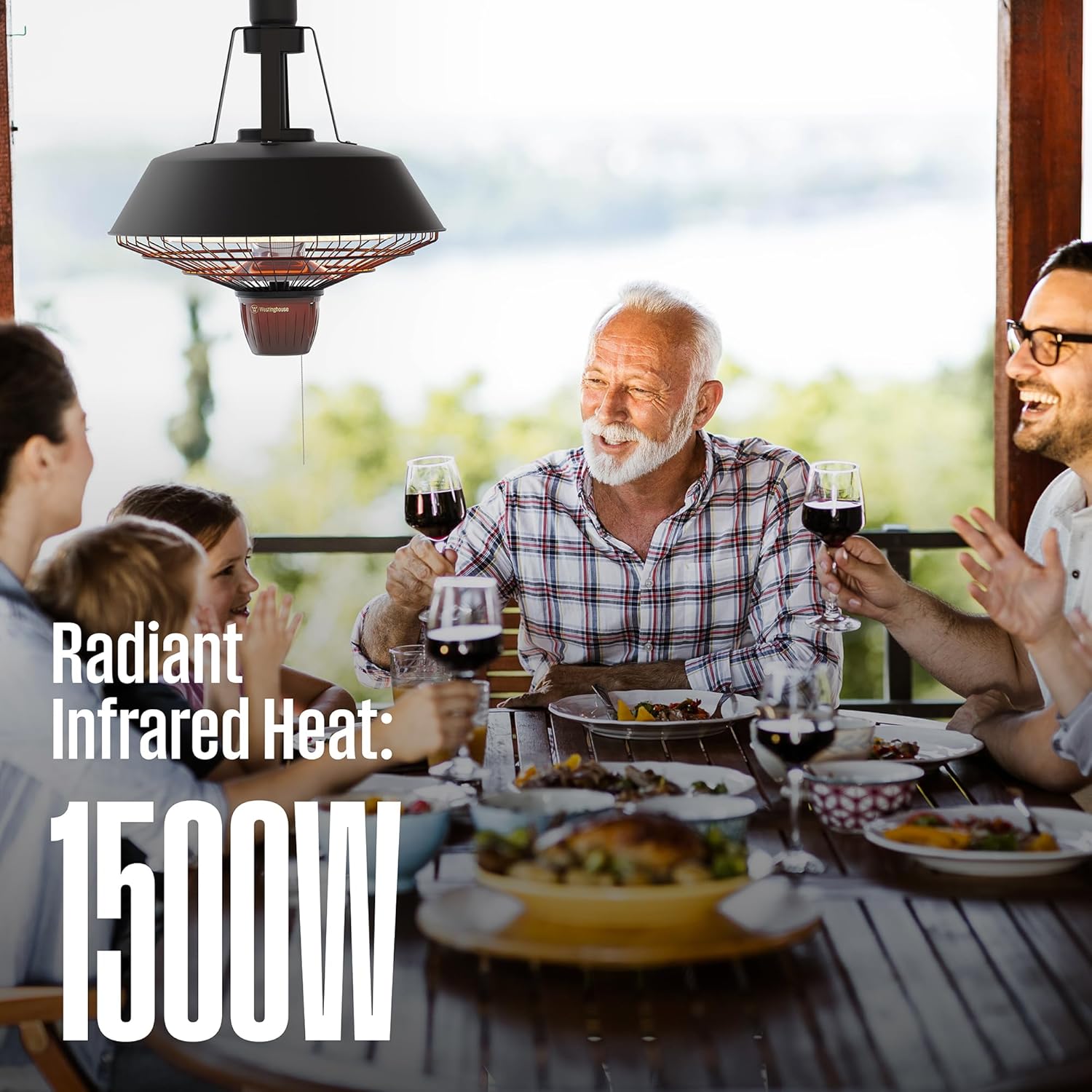 Westinghouse Outdoor Ceiling Patio Heater, Water Resistant, Hanging Infrared Pull String Heater for Patio Cover, Gazebo, Pergola, & More