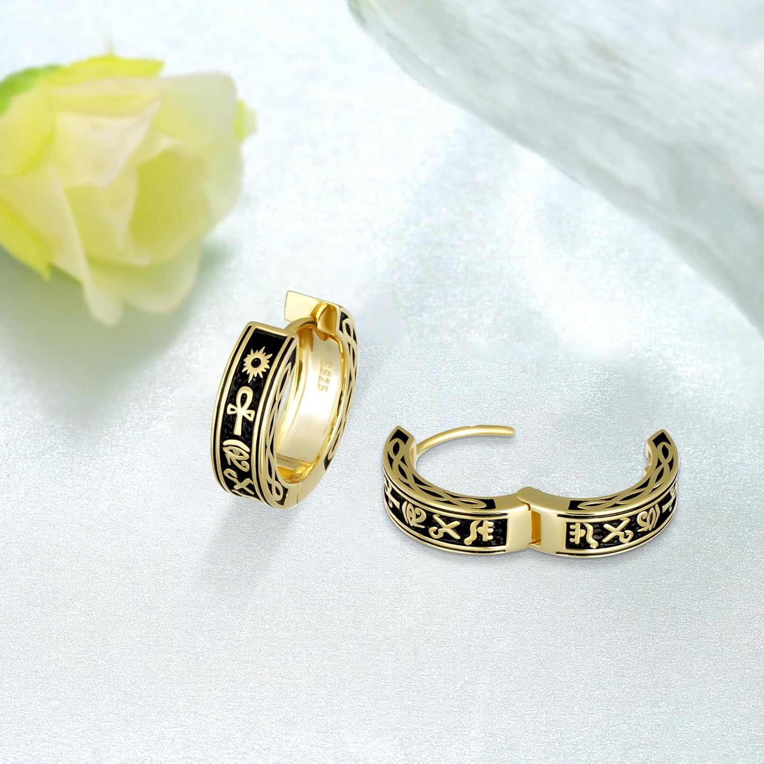 Hoop Earrings for Men Women 925 Sterling Silver Cross/Ankh Earrings Jewelry Gifts for Men Women - Image 3