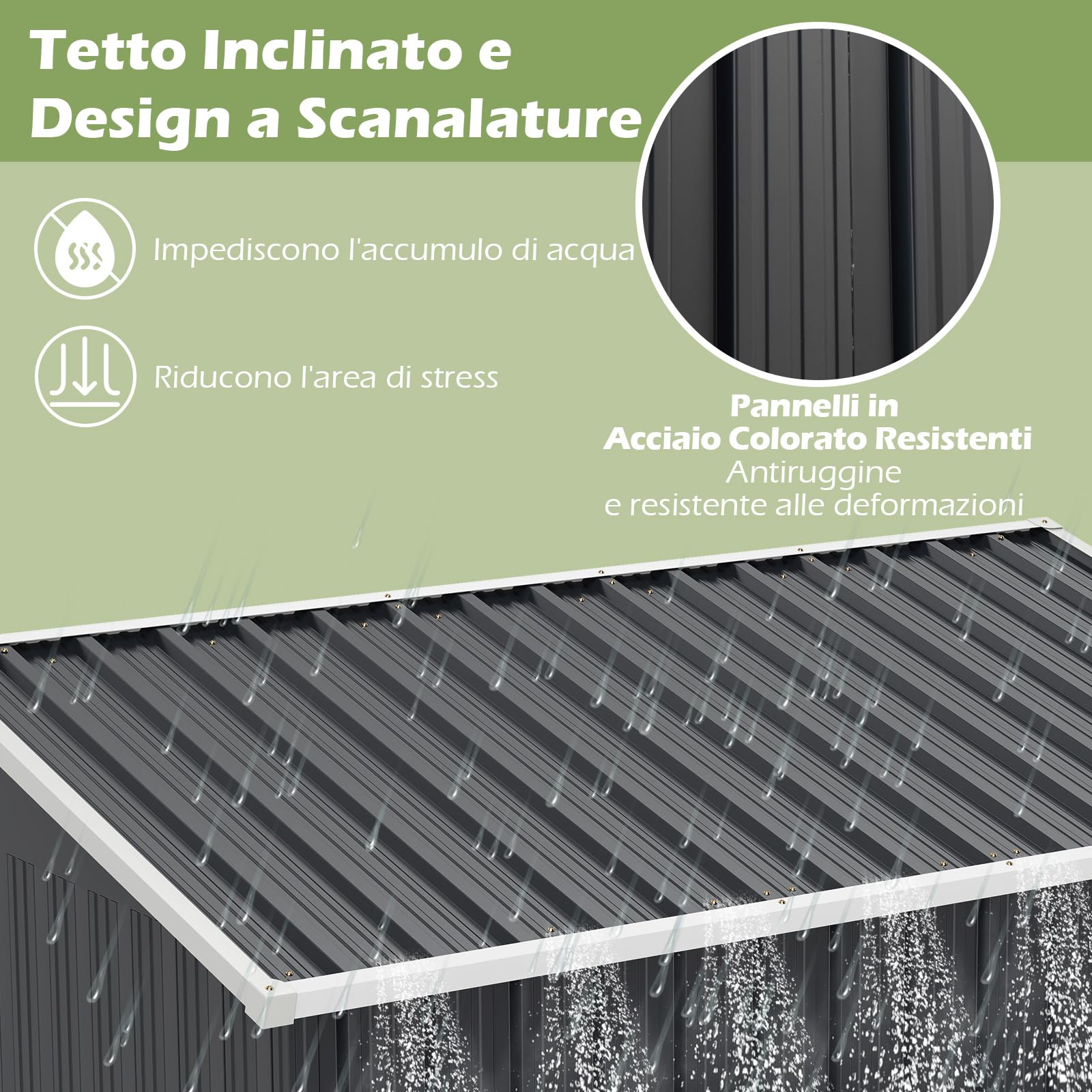 COSTWAY Capanno per Attrezzi da Giardino in Metallo, Casetta Porta Attrezzi in Acciaio con Porta Scorrevole Sistema di Blocco, Casetta per Stoccaggio per Prato e Cortile, 163 x 86 x 181 cm, Grigio