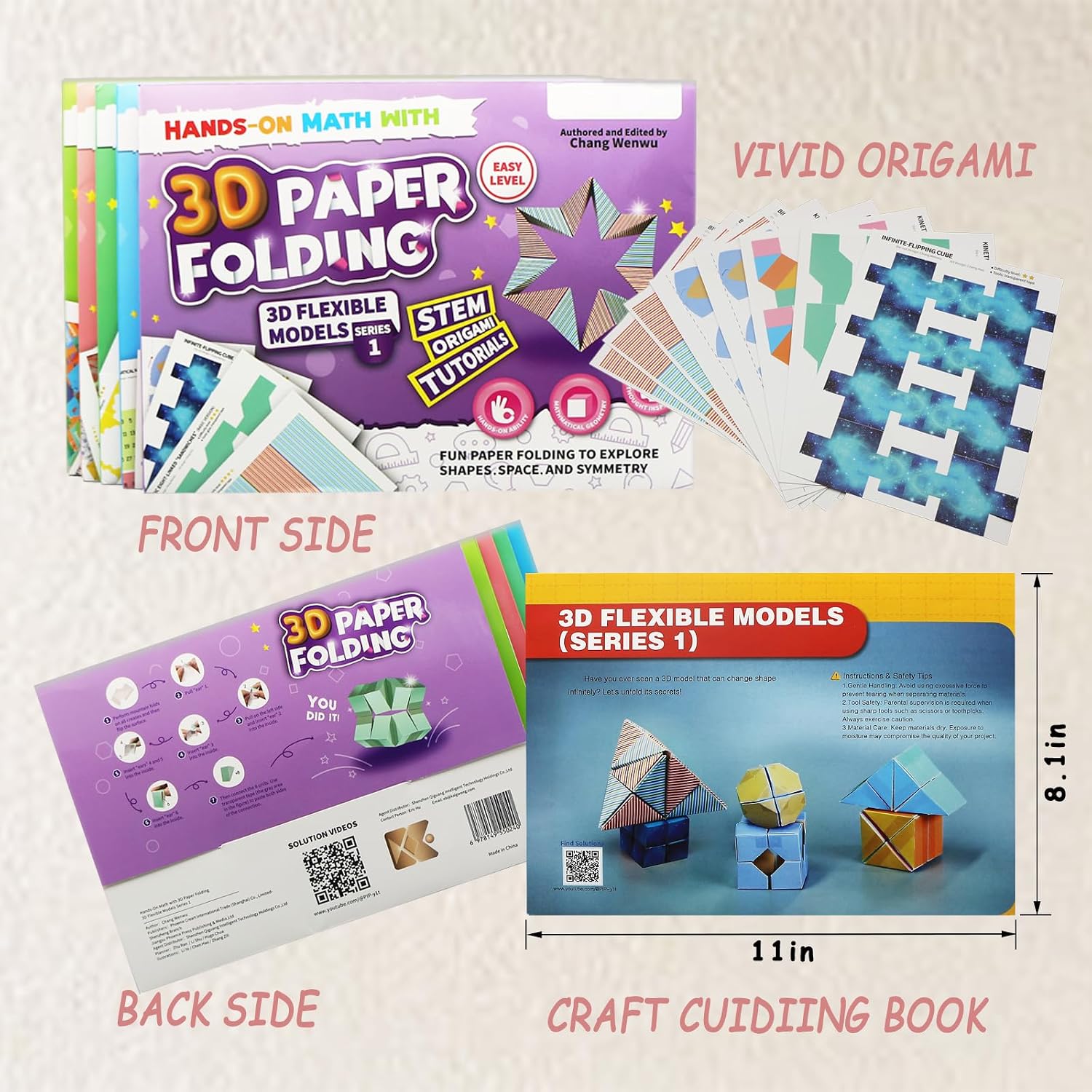 Foraineleyo 3D Paper Folding STEM Toys for Kids, Hands-On Math Origami Kit with 3D Flexible Models, Educational Geometry Craft Set Gifts for Boys Girls Ages 6-12