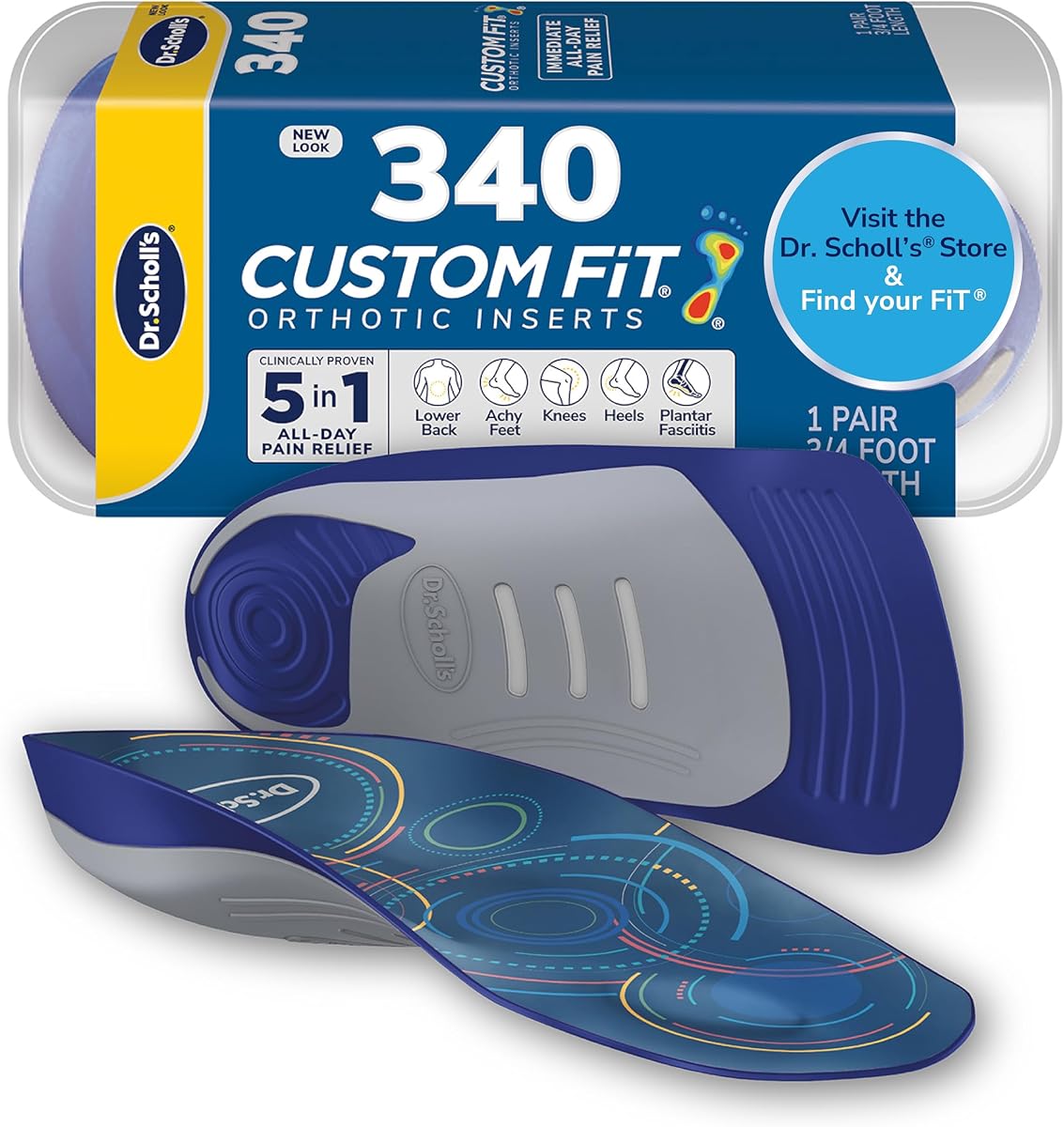Dr. Scholl's Custom Fit Orthotics Insertos para zapatos con soporte para el arco de 3/4 de longitud - Plantillas para aliviar la fascitis plantar para hombres y mujeres, alivio inmediato del dolor total en la parte inferior del cuerpo durante todo el día, apto para FSA HSA, CF340