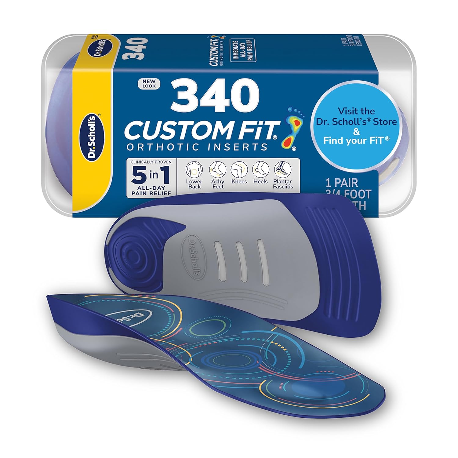 Dr Scholls Custom Fit Orthotics 3 4 Length Arch Support Shoe Inserts - Plantar Fasciitis Relief Insoles for