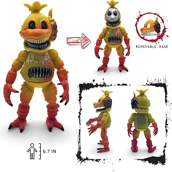 Toysvill Inspired by Five Nights at Freddy Game Action Figures Collection Toys (FNAF) Toy, Set 6 pcs, Height 6in [Nightmare Foxy, Freddy, Bonnie, Fazbear, Chica and Human Security] with Masks