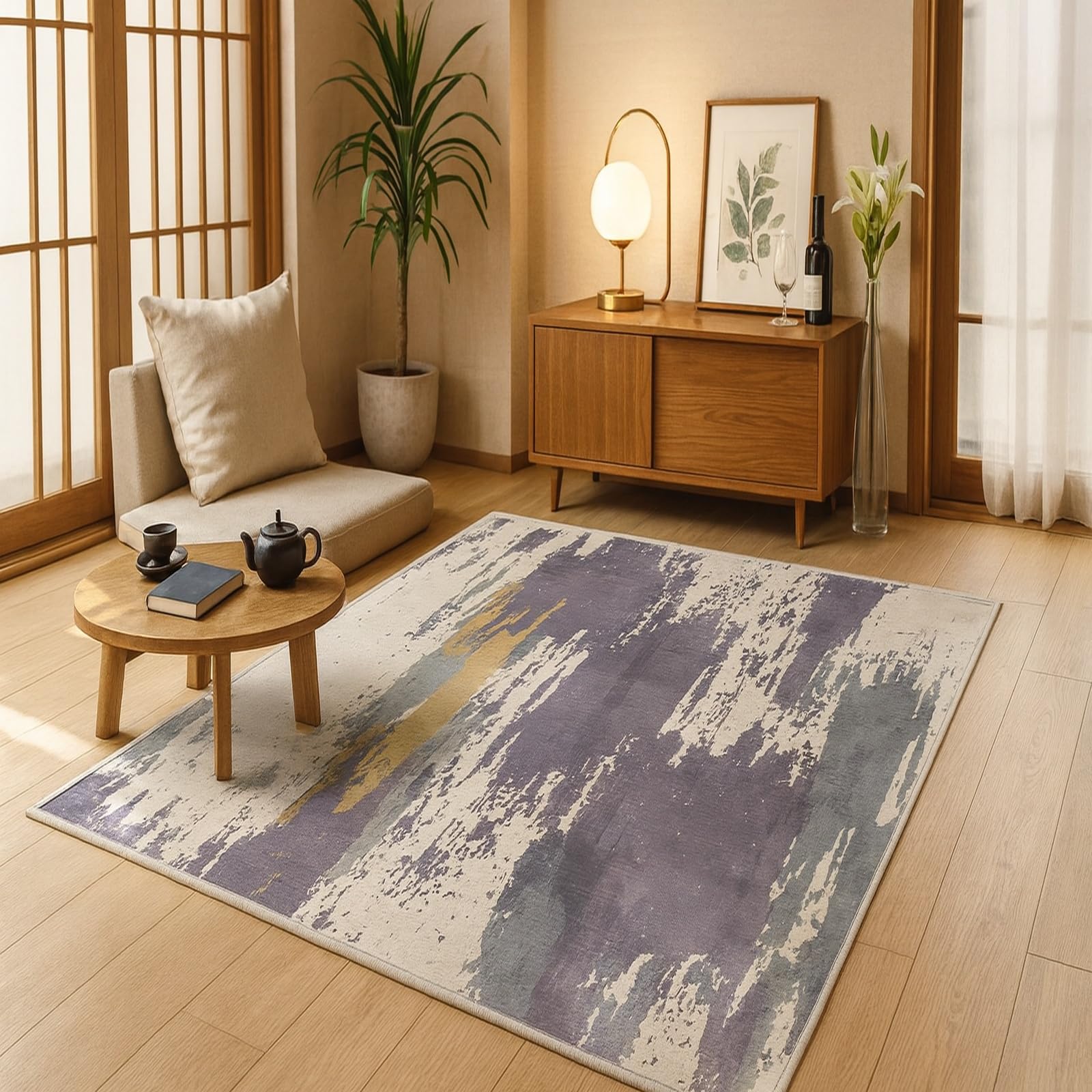 Tapis couloir antidérapant violet 60x120 cm lavable pour une décoration moderne