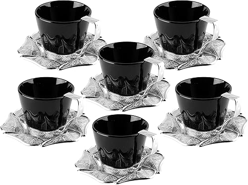 Miniatura 3 de LaModaHome Juego de 6 tazas de café expreso con platillos, tazas de café griego árabe turco de porcelana para mujeres, hombres, adultos, invitados o