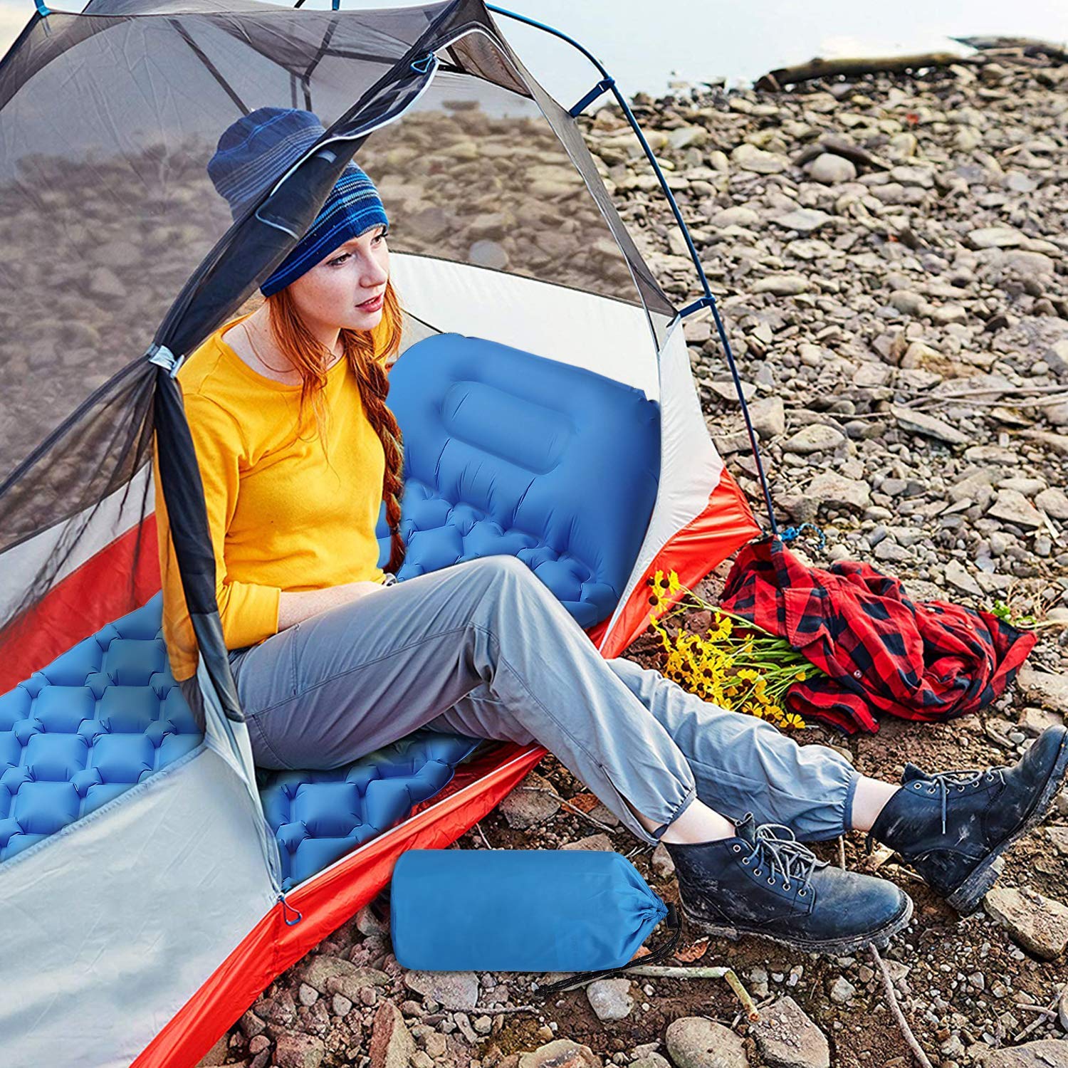 Karimata kempingowa, pojedyncza mata do spania, ultralekka karimata do aktywności na świeżym powietrzu, wilgotna podczas wędrówek, na wędrówkę, na kemping, na plażę