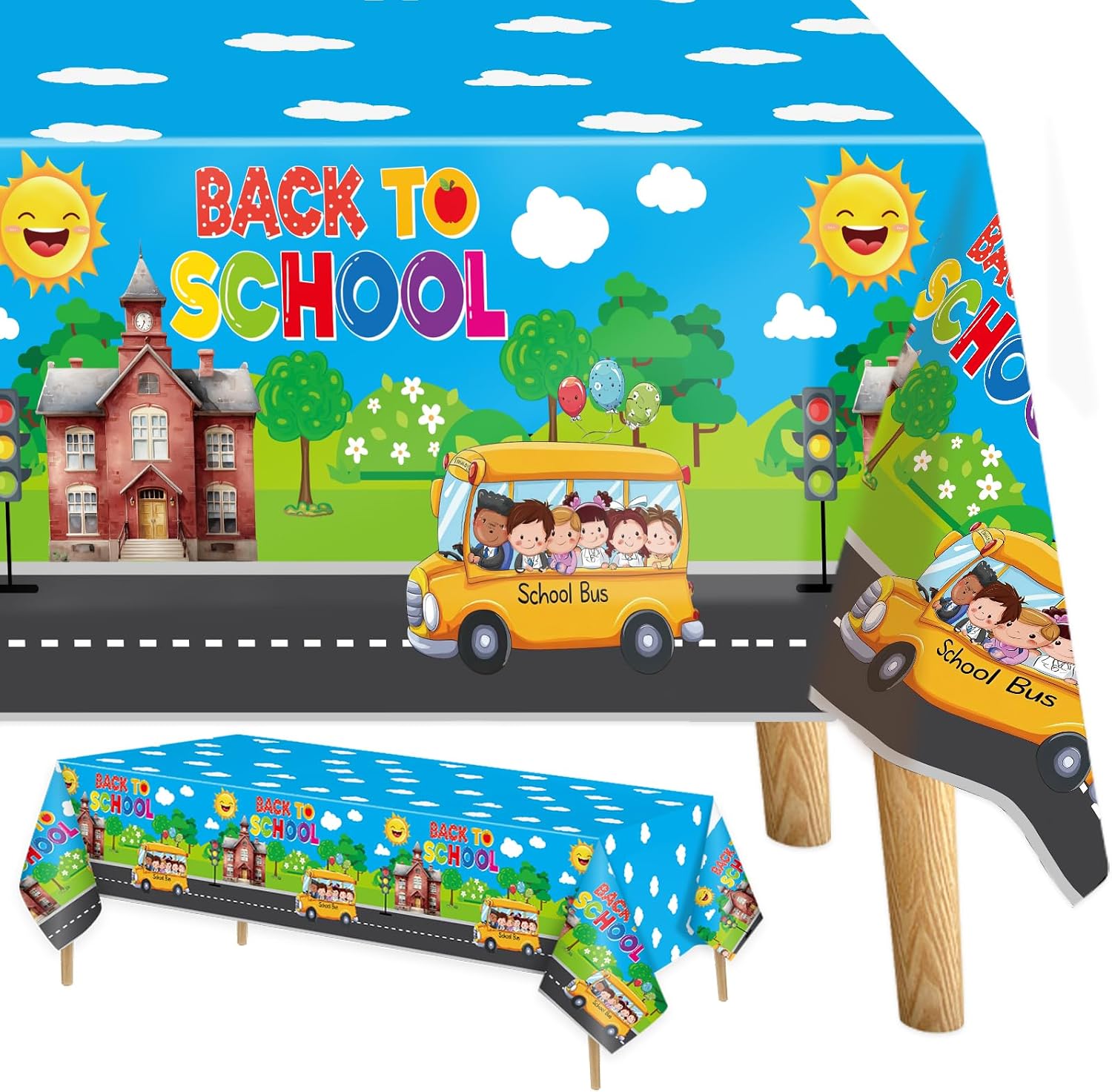 ceiba tree Welcome Back to School Decorations Tablecloth Disposable Plastic First Day of School Preschool Supplies 3 PCS 108 x 54 Inches Rectangle Tablecover