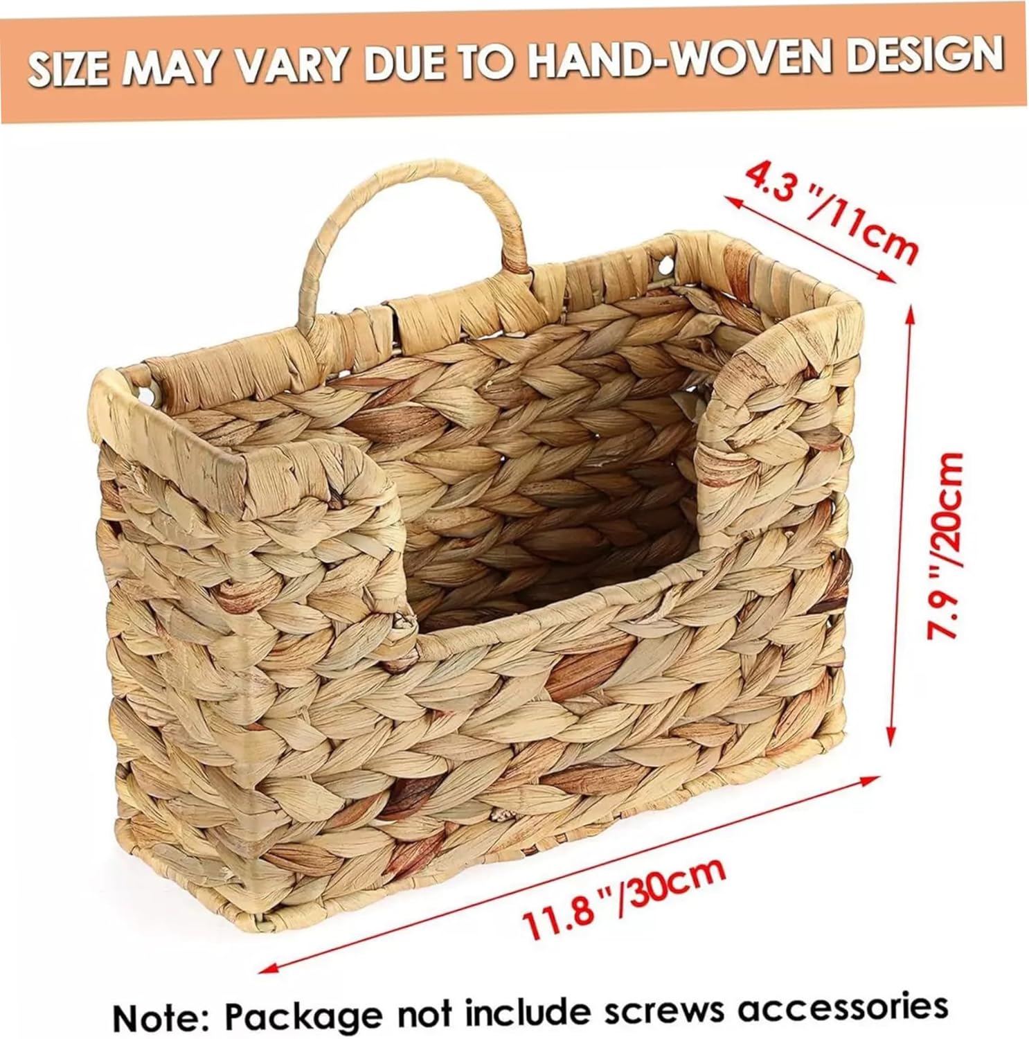Magazine Holder, Handwoven Water Hyacinth Mail Holder Boho Storage Basket for Entryway, Living Room, Office, Mail for Wall