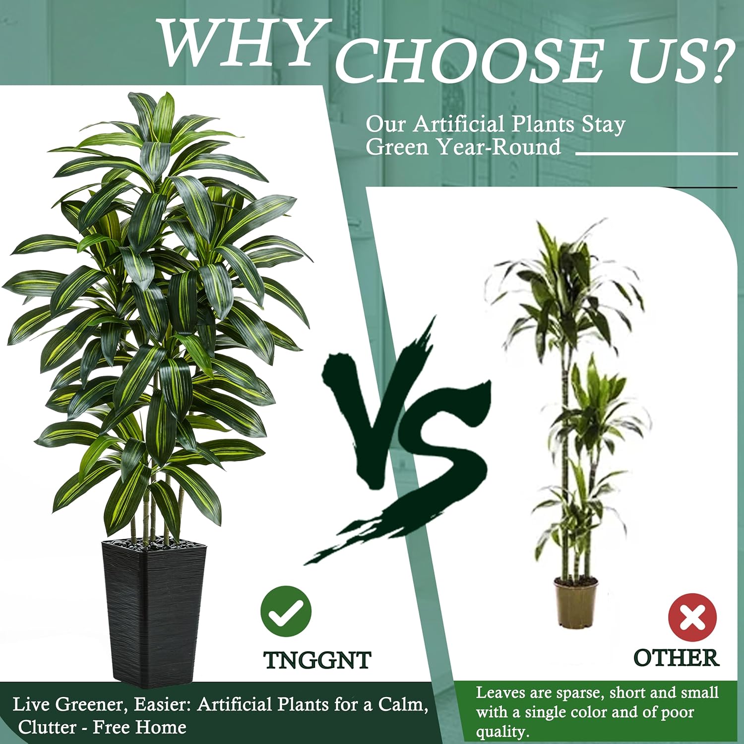 Artificial Dracaena Tree:5FT Faux Silk Tropical Yucca Floor Trees Realistic Fake Green Plant with Natural Wood Trunk & Lifelike Leaves for Home Office Decor Indoor & Outdoor (5FT,1-Pack,Black) - Image 5