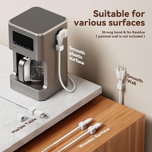 Miniatura 7 de Paquete de 6 organizadores de cables giratorios, clips de resorte para cables de escritorio, soporte adhesivo para cable de carga de teléfono, clips