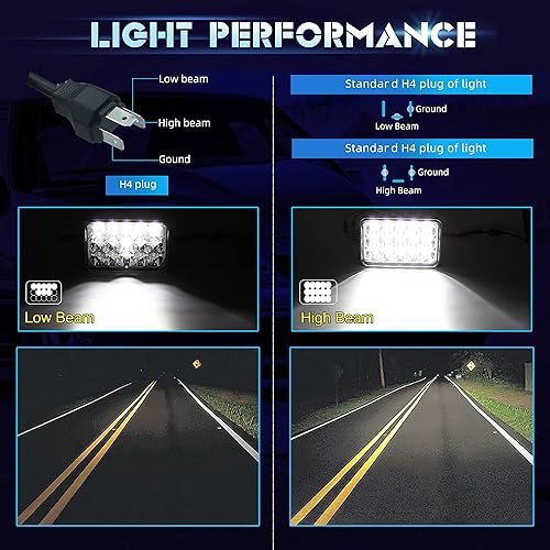 Miniatura 4 de Gottow 4x6 pulgadas LED luces 4 unids rectangular H4651 H4652 H4656 H4666 H6545 para KW Kenworth T800 T600 W900 Peterbilt 379 Feightliner