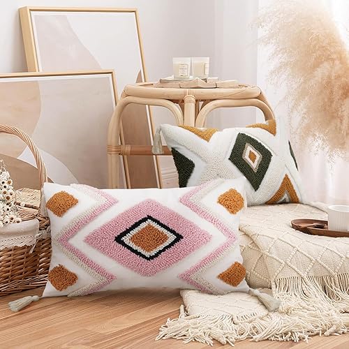 Miniatura 6 de Fundas de almohada lumbares bohemias de 12 x 20 pulgadas, moderna, de mediados de siglo, funda de almohada decorativa con patrón geométrico neutro