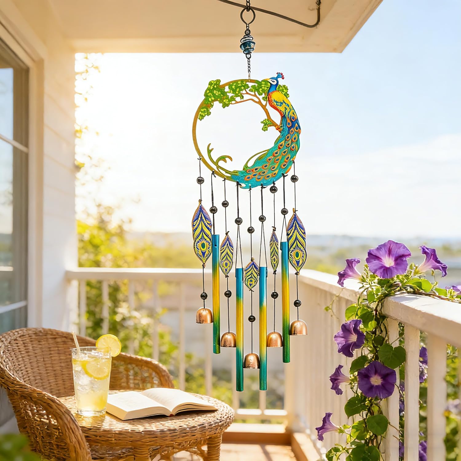 Peacock Dream Catchers Windchimes with Copper Bells 28" Peacock Wind Chimes for Outside Compose Zen Atmosphere Suitable for Outdoor, Garden, Unique Peacock Home Decor Ideal Gift - Image 6