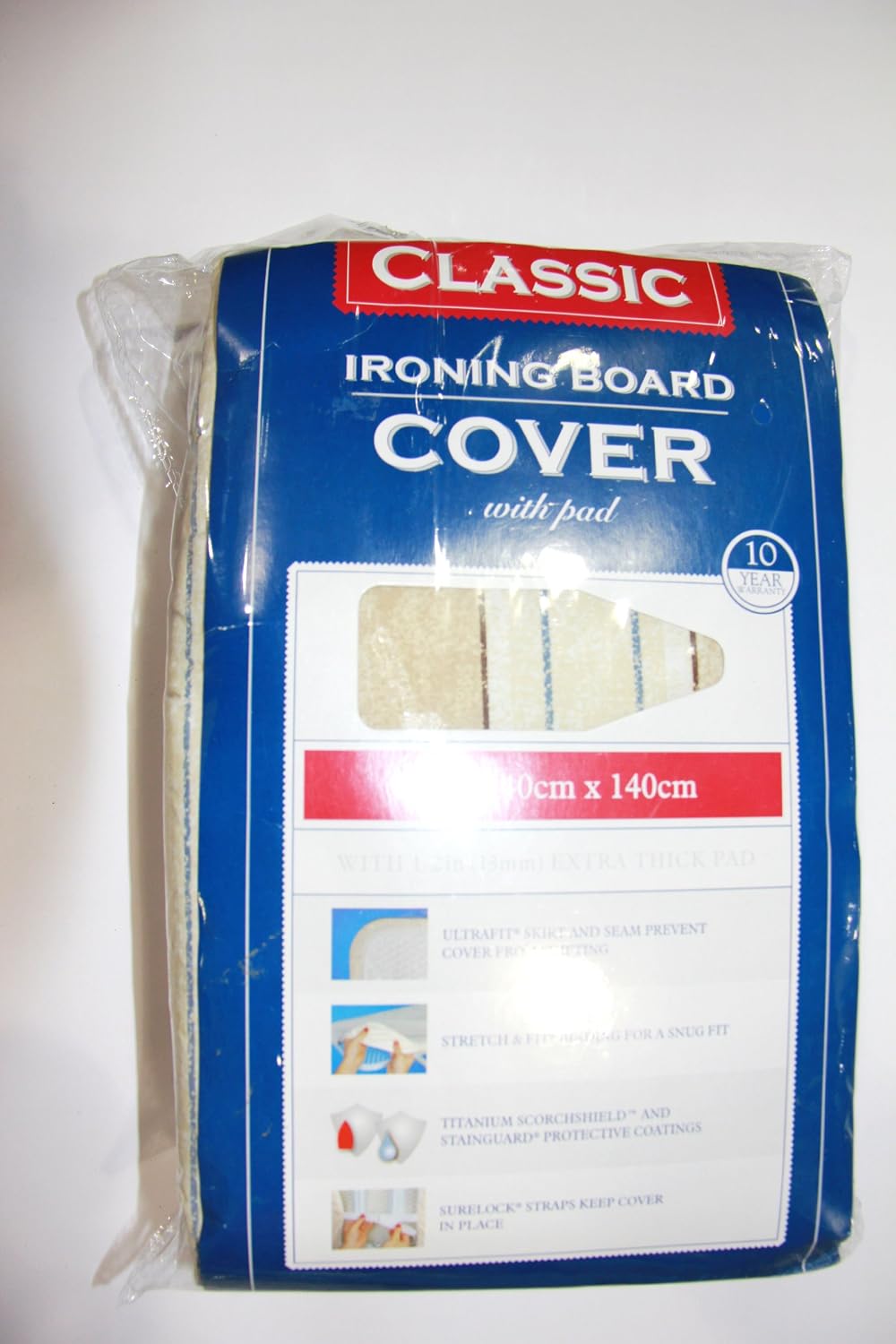 J&J home fashion Classic Heavy Use Ironing Board Cover with 2-Layer Pad-Beige Stripe