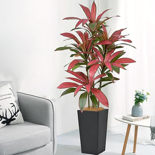 Miniatura 4 de Árbol artificial de Dracaena de 5 pies (60 pulgadas), árbol de seda sintética con maceta alta negra, plantas artificiales en maceta para el hogar,