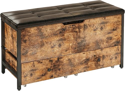 Miniatura 9 de LIKIMIO Banco otomano de almacenamiento caja de juguetes de madera con tapa abatible y cajones para dormitorio sala de estarentrada soporta 320
