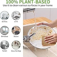Vista 4 de Paquete de 12 Kickleen Esponjas Naturales para Fregar Platos de Cocina con Colgador de Succión Biodegradables Compostables de Celulosa y Coco