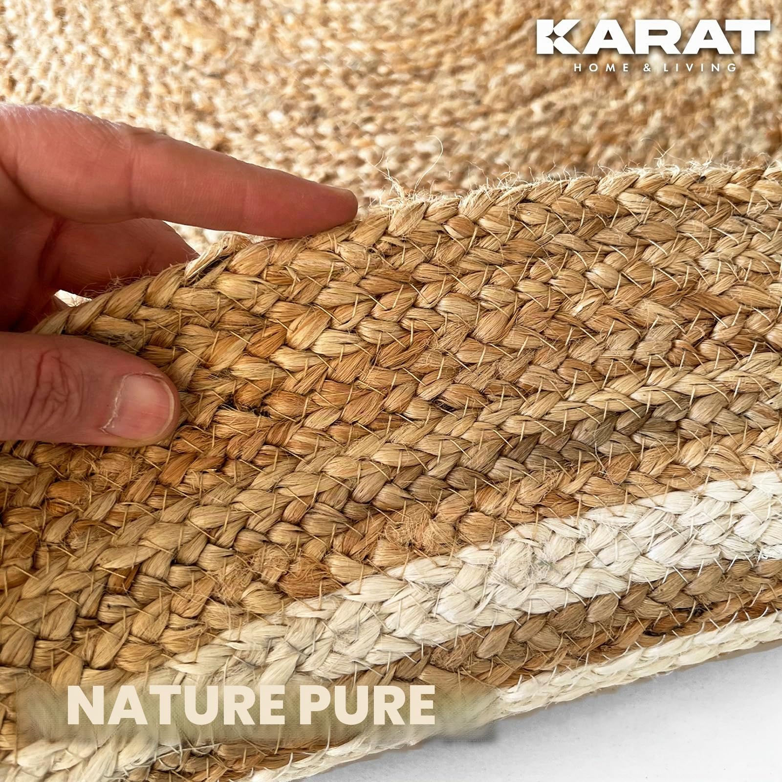 KARAT | Tapis Rond en Jute tressée à 100%, Fibre Naturelle – Tapis tissé à la Main | Qualité Certifié Oeko-Tex Standard 100 | Idéal pour Cuisine et Salon | Diamètre : Ø 200cm, Mumbai