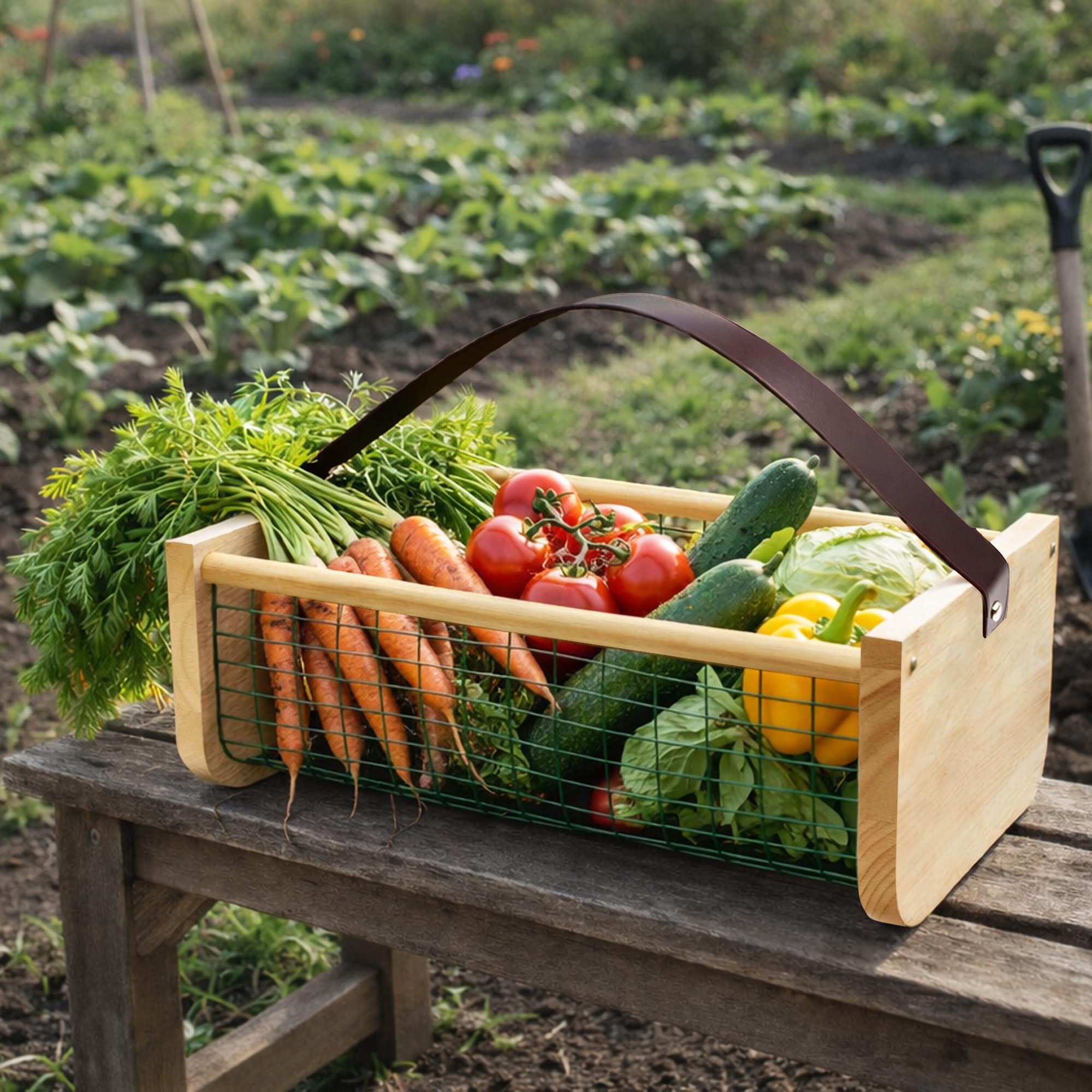 Erntekorb, Gartenkörbe zum Sammeln von Gemüse und Obst, Gartenarbeit Erntekörbe mit Ledergriff, Multifunktionskorb für Küche, Garten, Picknick, Ledergriff