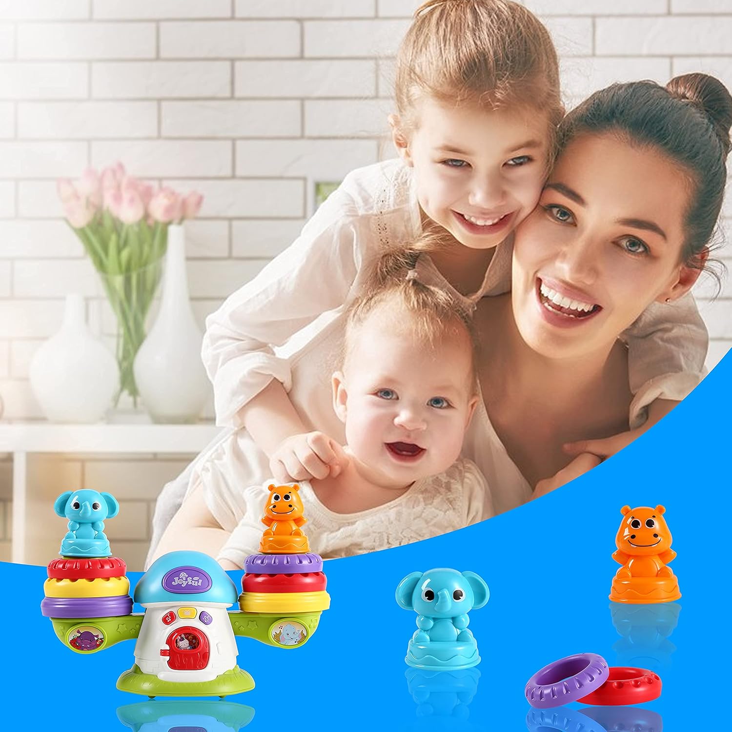 Educational Stacking Balance Toy with Music and Sounds, Sensory Educational Toy for Toddlers, Babies, Girls & Boys with Bright Colored Stacking Rings, Cute Animals and Popular Classical Songs