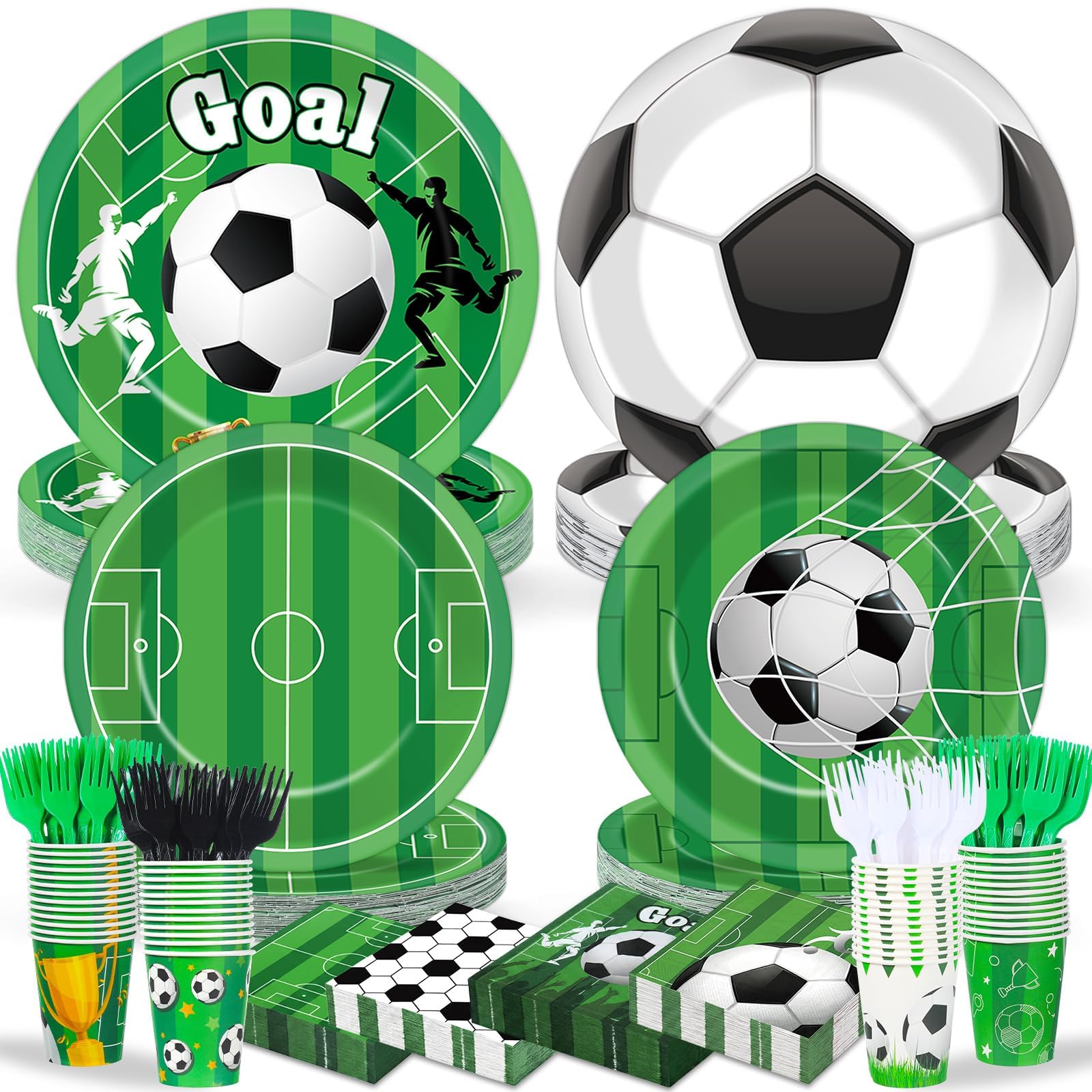 250 Pcs Soccer Birthday Party Decorations Soccer Disposable Party Tableware Sets Including Plates Cups Napkins Soccers Dinnerware for 2026 World Sports Birthday Parties Decorations Supplies Serves 50