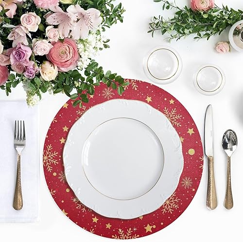 Miniatura 5 de Elegant Gold Snowflakes Christmas Table Place Mats, Non Slip Washable Round Placemat for Kitchen Table one sizex6