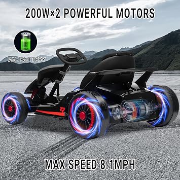 24V Go Kart for Kids, Electric Drift Kart with 2X200W Motor, 7AH Battery, Drift Function, Electric Pedals, and Safety Belt, Outdoor Racing Ride On Toy for Boys and Girls Ages 6+