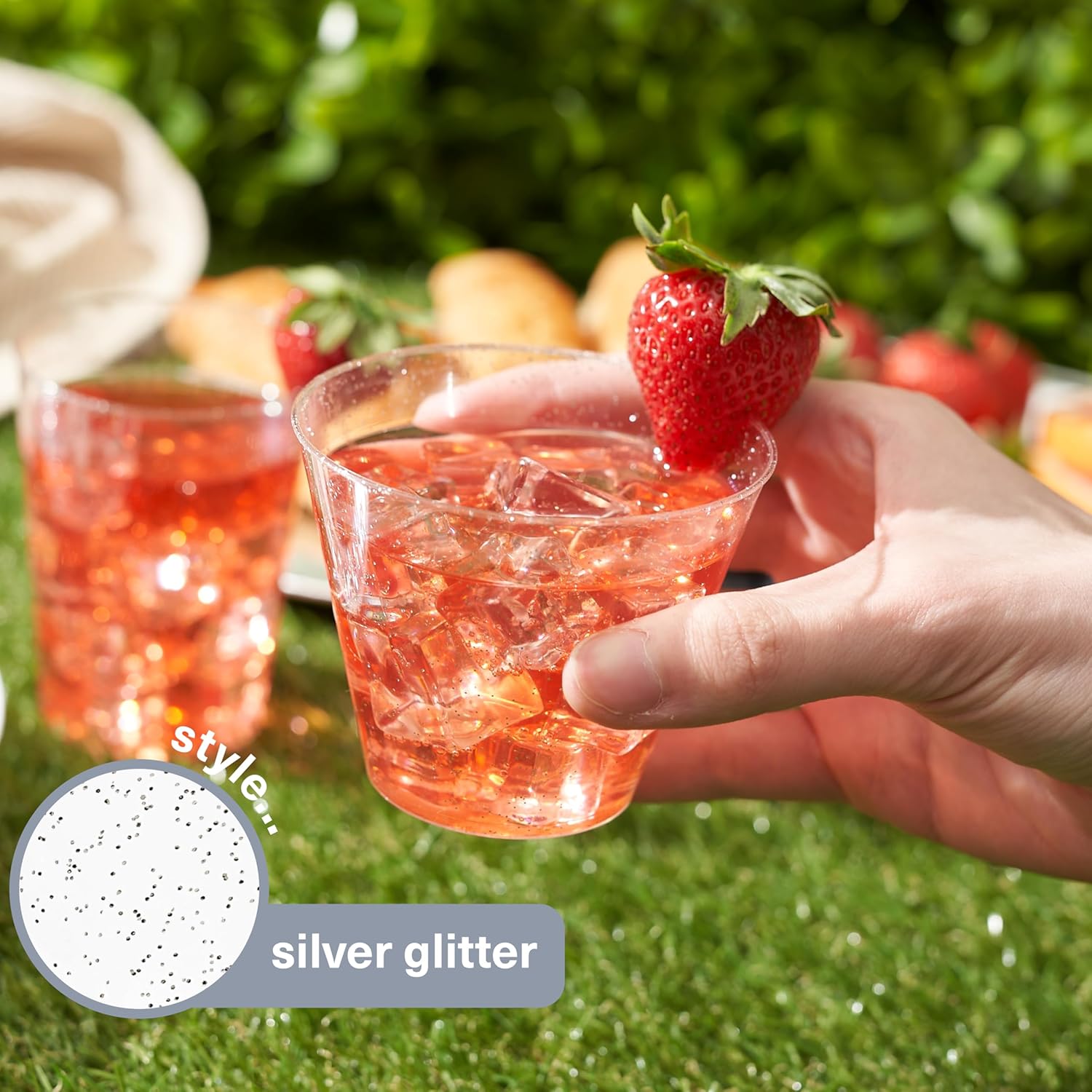 MATANA 30 Silver Glitter Plastic Cups 9oz, Clear Disposable Cocktail, Punch Cups, Wine Tumblers for Christmas, Parties and Weddings - Image 4