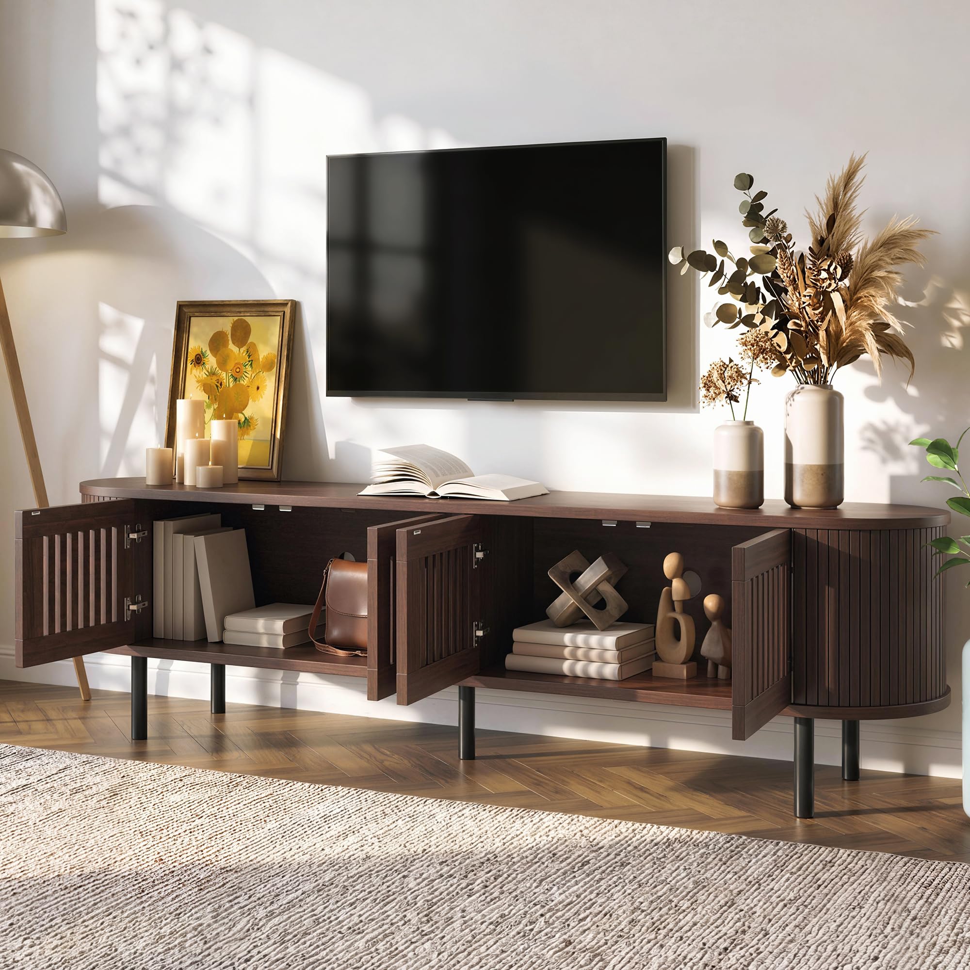 Mueble bajo para TV con 4 puertas, 178 cm, nogal