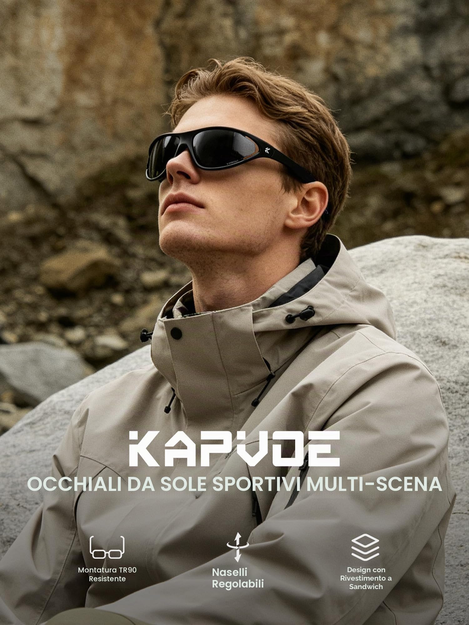 KAPVOE Occhiali da Sole Sportivi Polarizzati Uomo Donna, 24,5 g Occhiali UV400 Leggeri per Ciclismo Corsa Pesca Trekking K568A