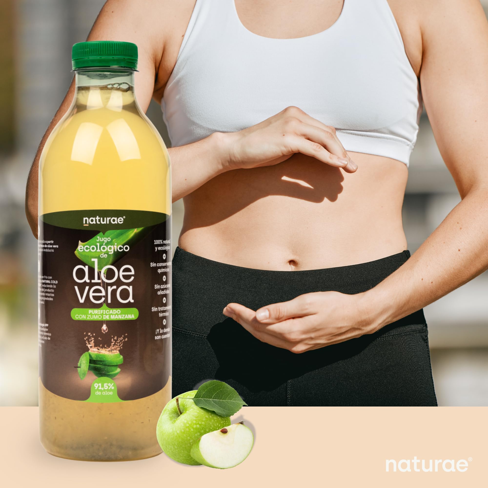 NATURAE – Jugo de Aloe Vera con Manzana – Refrescante y digestivo – Ecológico – Pack de 3 Botellas de 1L - Fabricado en España