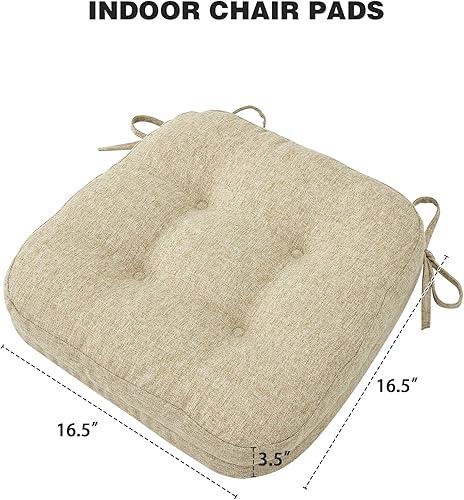 Miniatura 3 de baibu Juego de 4 almohadillas para sillas de comedor, cojines de asiento de espuma viscoelástica, cojines antideslizantes para sillas de comedor con
