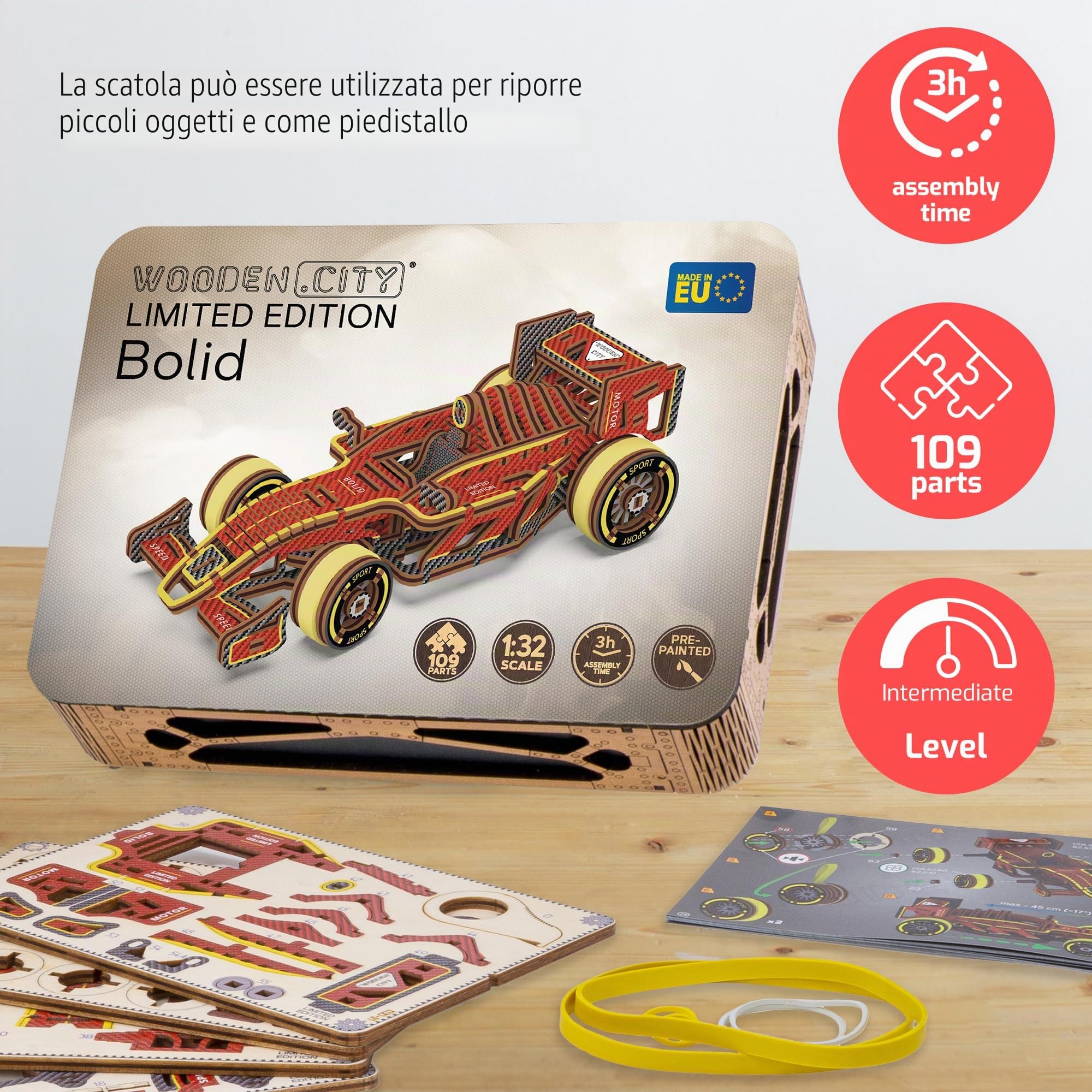 Wooden.City Bolid Limited Edition - Kit Modello 3D in Legno Fai-Da-Te per Costruire Automobili - Puzzle 3D in Legno per Adulti Rompicapo - Modello di Kit per Auto per Adolescenti - 109 Parti