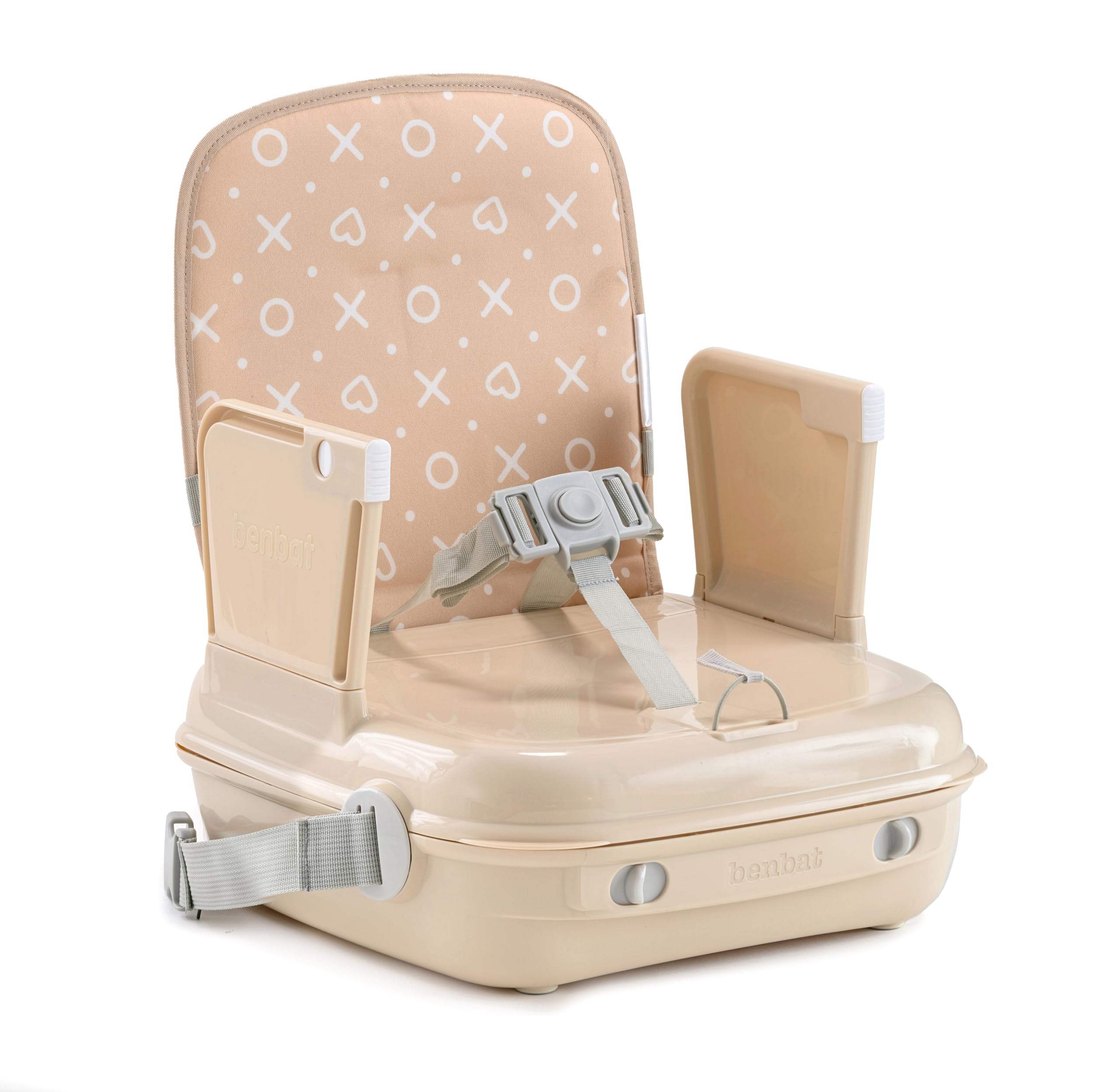 BenBat Feed & Go Siège rehausseur avec plateau amovible et rangement automatique Léger et pratique pour manger en déplacement Avec poignée de transport Beige