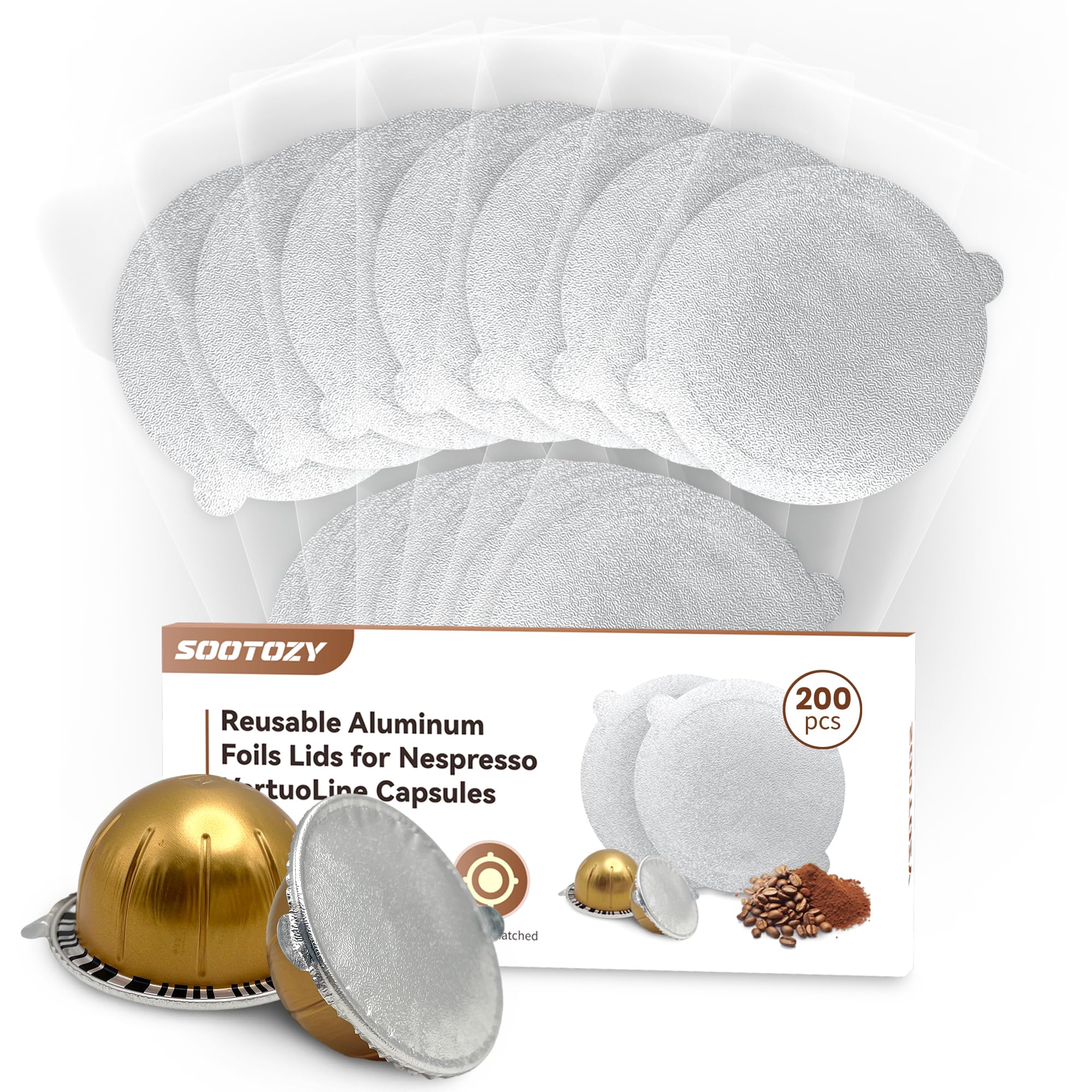 Reusable Pods Aluminum Foil Seals for Nespresso VertuoLine Capsules 200PCS, Refillable Aluminum Covers Foil Seals Lids for Nespresso Vertuo Compatible for Nespresso VertuoPlus Espresso Machine