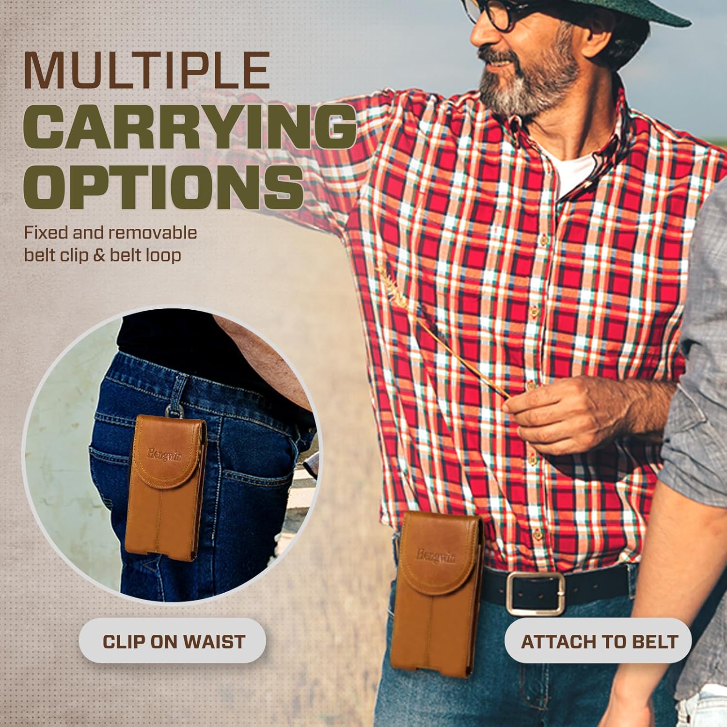 Hengwin Leather Phone Holster with Magnetic Closure Belt Clip, Cell Phone Holder for Work, Outdoor, Belt Case Pouch Fit for iPhone 17 Pro Max 16/15/14/13 Pro Max Samsung Galaxy S25 Ultra (Yellow) - Image 6