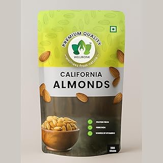 Wellmonk California Almonds/Badam(200g)- Premium Raw Almonds| Protein Rich|Fiber Rich | Vitamin E Source |100% Pure Almond Price In India