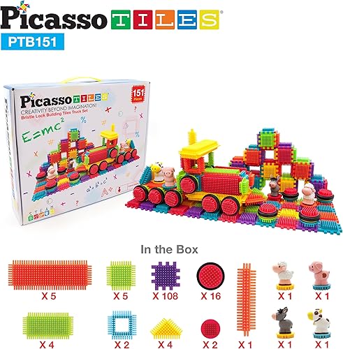 Miniatura 7 de PicassoTiles PTB151 Juego de 151 bloques dentados STEM de construcción, camión, temático, aprendizaje, kit educativo, desarrollo cerebral infantil,