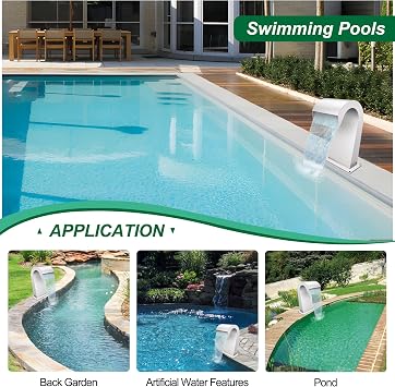 S-Shape Waterfall Spillway Ground Pool Fountain, LONGRUNNEW 304 Stainless Steel Outdoor Water Featur 14.09 x 9.57 x 10.04 for Garden Decor, Landscape Accents & Patio Pond Water Feature-Small
