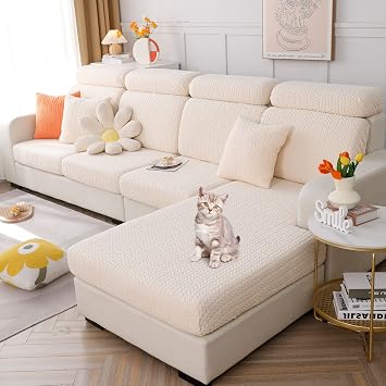 Sofa Covers, Universal Magic Sofa Covers Stretch Sofa Cover, L Shaped Couch Covers For Sectional Sofa, Sofa Slipcover For 3 Cushion Couch Slipcovers - Living Room Furniture Protector Beige, Seat