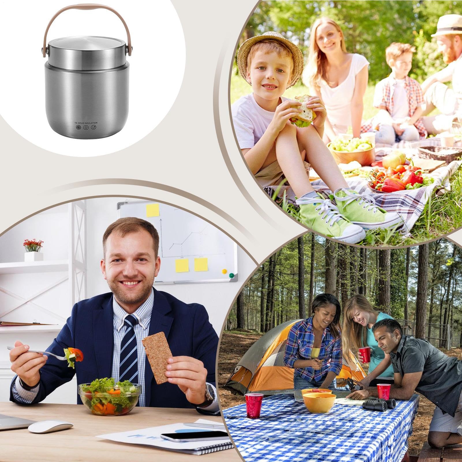 Termos Spożywczy Izolowany Termiczne Szczelne Termosy Do Zupy 1200 ml | Pojemnik Na Lunch Ze Stali Nierdzewnej Z Uchwytem Do Pracy, Podróży, Pod Gołym Niebem, Biwak I Piknik