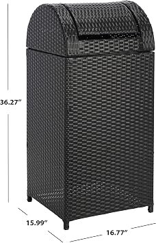 SAFAVIEH Outdoor - Serapis Trash Bin - Black Steel - Textured Surface Cylinder Design - Ideal for Patio, Deck, Porch, Backyard, 16.8W x 16D x 36.3H (PAT7511A)