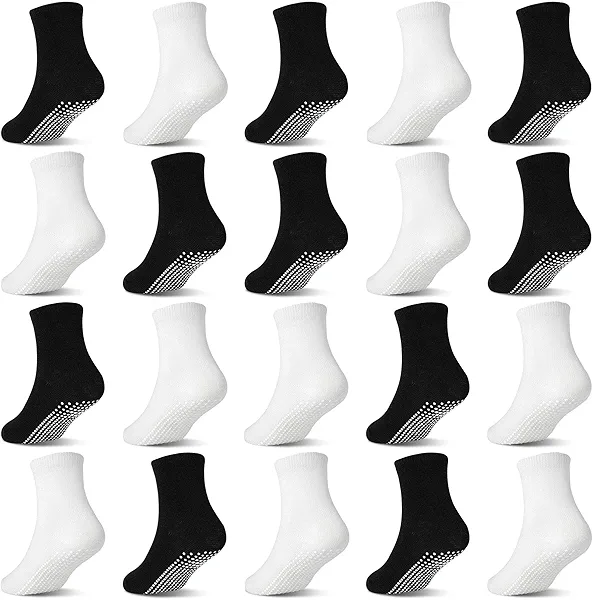 SkiBeaut 20 Pairs Toddler Socks Baby Boys Girls Grips Non Slips Kid Gripper Toddlers Crew Socks for 0-7 Years
