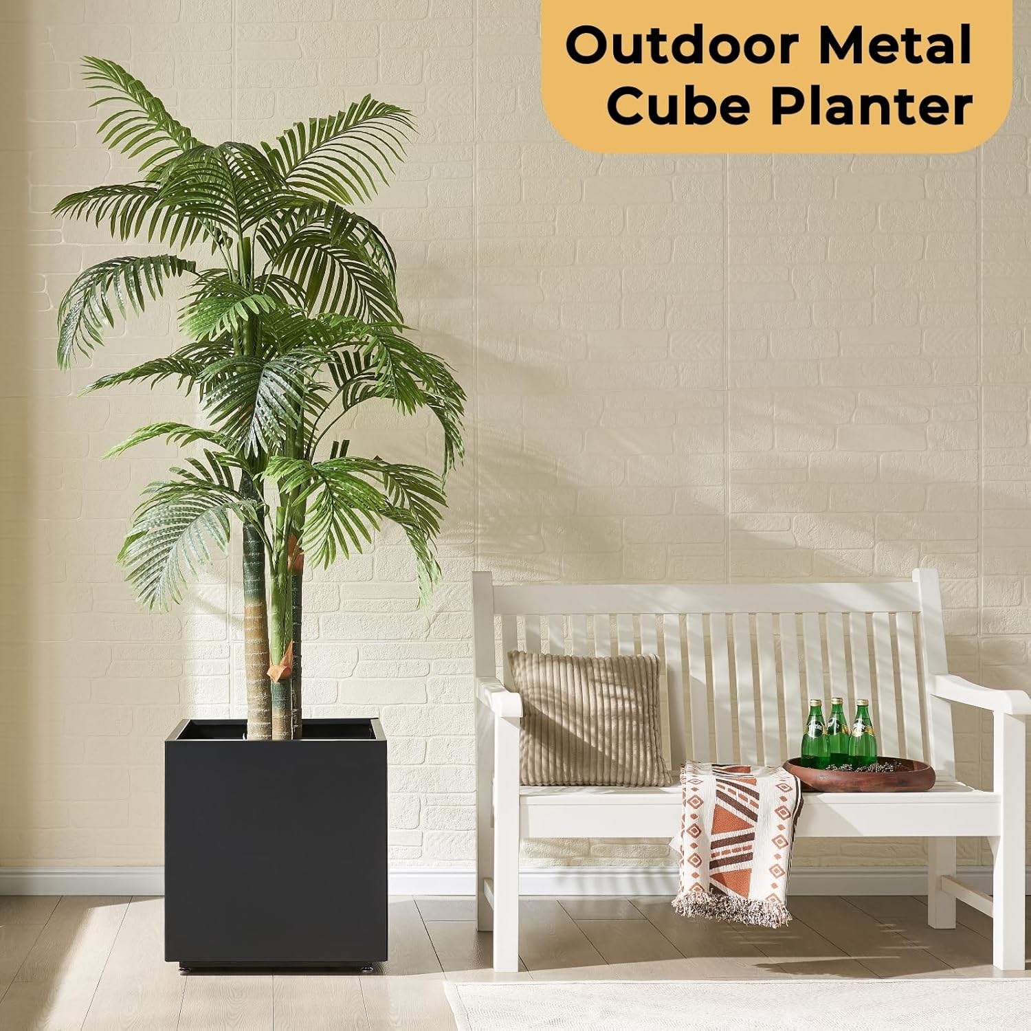 20Wx20Dx21H Metal Planter Box, Large Cube Garden Planter for Outdoor Plants, Easy 5-Min Assembly, Drainage Holes, Adjustable Feet