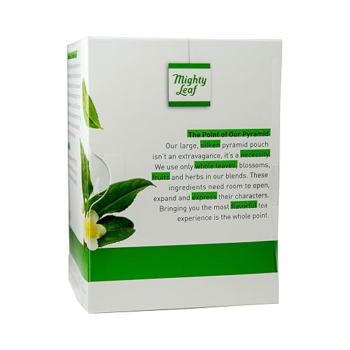 Miniatura 2 de Mighty leaf Té de hoja entera, dragón verde orgánico, 15 bolsas de té individuales estilo pirámide, té verde orgánico ligeramente cafeinado,