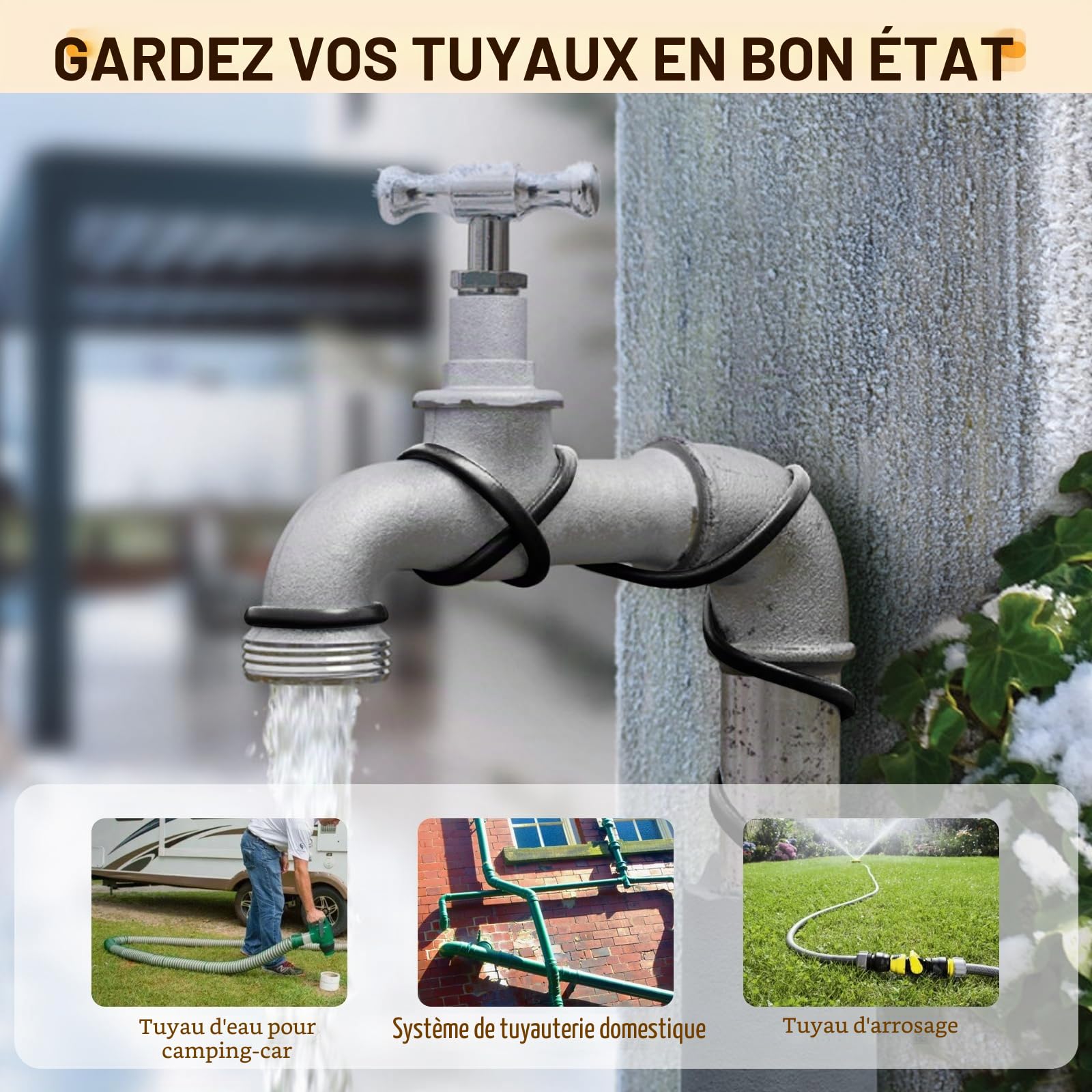 Câble Chauffant Antigel Auto-Régulant 25W/M 12M avec Thermostat pour Canalisations